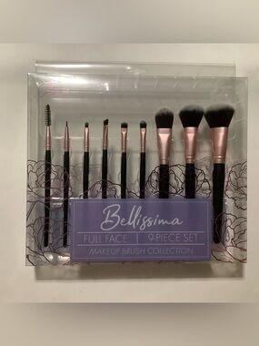 Bellissima Full Face 9-Piece Makeup Brush Set - Black & Rose Gold